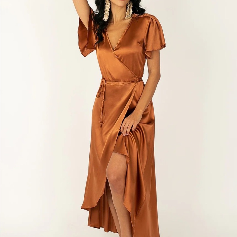 Joyfolie Satin High-Low Dress in Bronze Baltic born